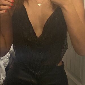 Black Sequin Halter Top